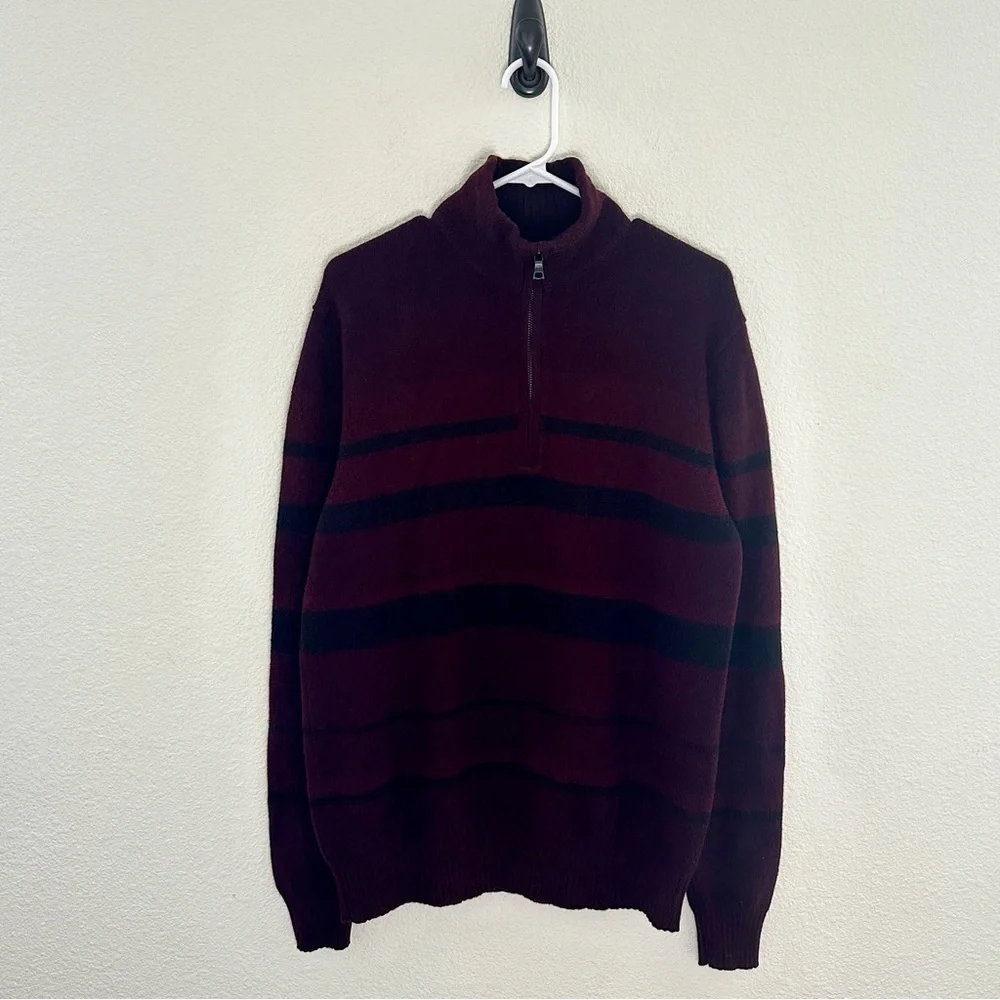 Banana Republic Striped Quarter Zip Sweater -‎ Cozy Winter Preppy - L